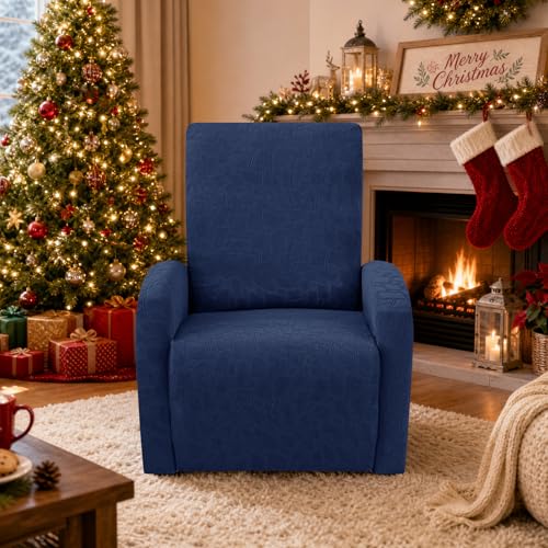 Image of ZNSAYOTX 100% Waterproof Recliner Chair Covers, 3-Piece Stretch Fit Recliner Slipcovers with Buckle & Elastic Band for Lazy Boy, Stay in Place, Soft Plaid Jacquard Protector (Small, Navy Blue)