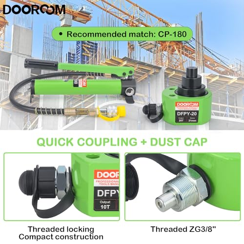 Image of 20T 1.2 inch Stroke Hydraulic Cylinder Portable Low Profile Jack Sets Multi-Acting Porta Power Ram Jack Kits Lifting Cylinder