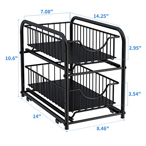 Aiyaka Pull-Out Cabinet Organizer, Stackable 2-Tier Under Sink Rack, With Sliding Storage Drawer For Pantry, And Desktop, For Bathroom, Kitchen, Office, Black #TOP6