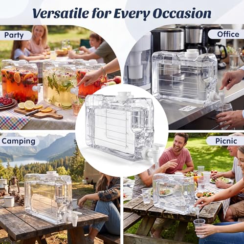 Image of Funnymoom 6 Pcs Drink Water Dispenser for Fridge 1.1 Gallon Beverage Dispenser with Spigot Plastic Reusable Refrigerator Water Dispensers Waters Jug Container for Party Outdoors Camping Hiking Home