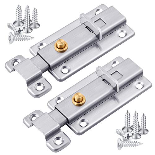 Ruisita Lot de 2 loquets de porte en acier inoxydable avec bouton pour porte coulissante avec vis pour tous les types de portes intérieures, 7,6 cm Cover