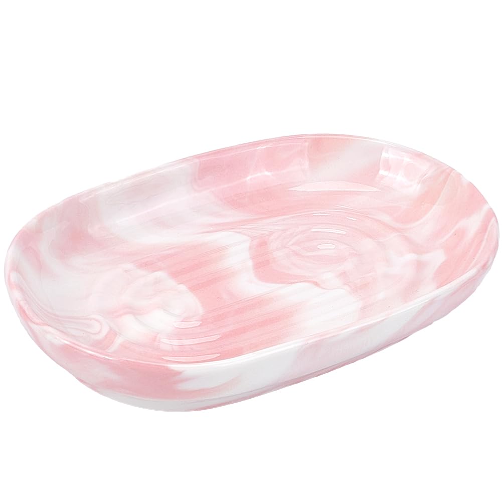 CREATCABIN Ceramics Soap Dish Soap Holder Pink Texture Handcrafted Fancy Multi-Purpose Soap Bar Holder Marble Textures Oval Soap Tray Non-Slip for Sponge Bathroom Kitchen Sink Decorative 5x3x1Inch