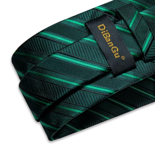 Image of DiBanGu Mens Tie Silk Plaid Striped Necktie and Pocket Square Cufflinks Tie Clip Set with Gift Box Formal Wedding Party