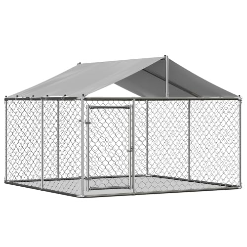 Hundezwinger Outdoor 230x230x117cm mit Dach, 32mm verstärkte verzinkte Stahlrohre, Sicherheitstür mit Schloss, wasserdichte UV-beständige PE-Plane – Freilaufgehege für Hunde, Kleintiere & Katzen