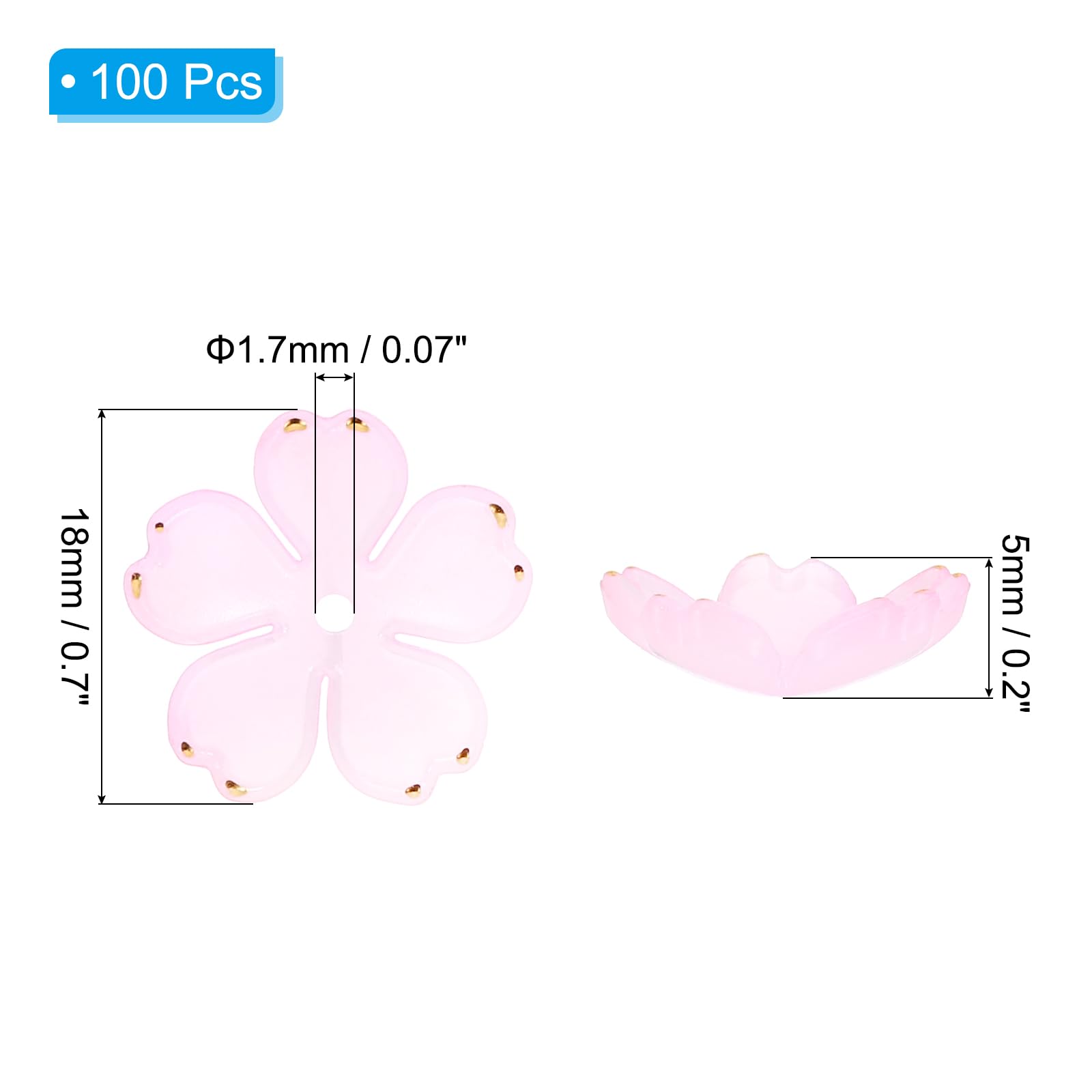 PATIKIL Acrylic Flower Beads, 100 Pcs 18mm Gold-Plated Gradient Cherry Blossom Floral Spacer Beads for Bracelets Earrings - Image 2