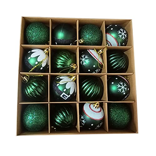 LEKEJIA Green Christmas Balls 16ct 2.36”Christmas Tree Decoration, Shatterproof Plastic Decorative Green Christmas Ornaments Exquisite Designs (Green)