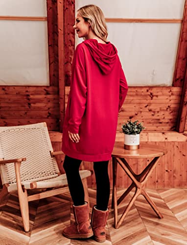 Image of Quenteen Women Hoodies Dress Hooded Sweatshirts Dress Casual Long Sleeve Tunic Dress Oversized Sweatshirts with Pocket