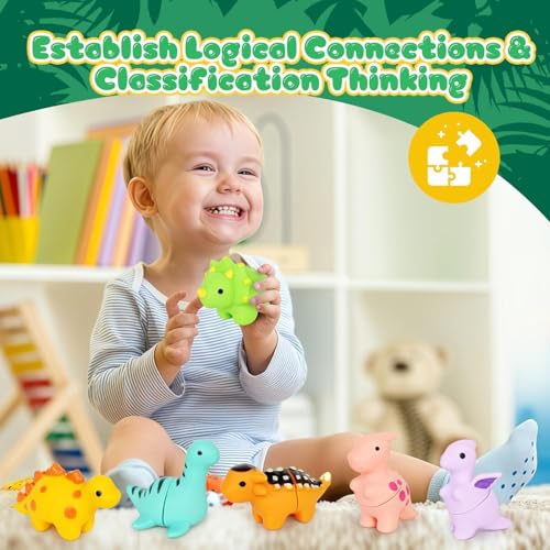 Image of BeFunky Montessori Toys with 10 Dinosaurs for Kids 1 2 3 Years | Sensory and Motor Learning Toy | Color Selection Set and Stackable | Gift for Birthday (Matching Dinosaurs)