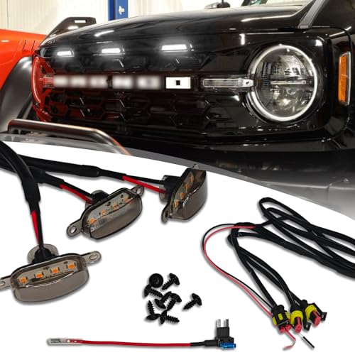 qboonpt 3PCS Amber LED Grill Lights,Car Front Grill Bumper Trim Lamps with Harness and Fuse,Grille Lamps Car Accessories Compatible with 2004-2019 for-d F150 & 2013-2018 Ram 1500(White)