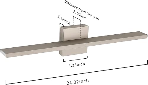 Miniatura 7 de JUSHENG Lámpara de tocador de baño de níquel cepillado, moderna y regulable, barra de luz LED para baño, 24 pulgadas, 24 W, 3000 K, blanco cálido