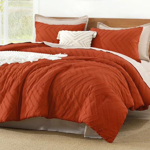 Litanika Comforter California King Size Set Burnt Orange, 3 Pieces Terracotta Rust Cal King Oversized Chevron Tufted Solid Bedding Comforter Sets, Fluffy Bed Set (104x96In Comforter & 2 Pillowcases)