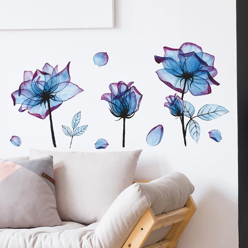 Wandtattoos Mit Blumenmotiven, Romantische Lavendel-lila Blumen-wandtattoos, Abnehmbare Florale Wandaufkleber
