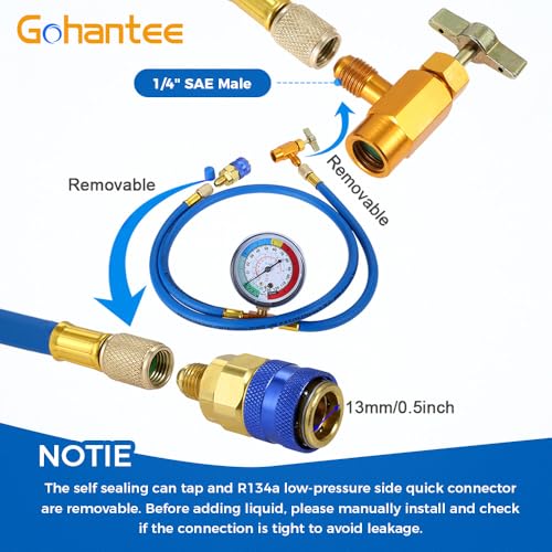 R134a Recharge Hose with Gauge, 59'' AC Refrigerant Recharging Hose Kit by gohantee - Used condition - Image 4