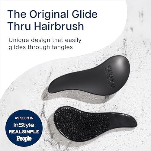 Crave Naturals Glide Thru Detangling Brush, Detangler Brush for Curly, Straight, Wet and Dry Hair Comb for Adults and Kids, Hair Accessories for Women, Black