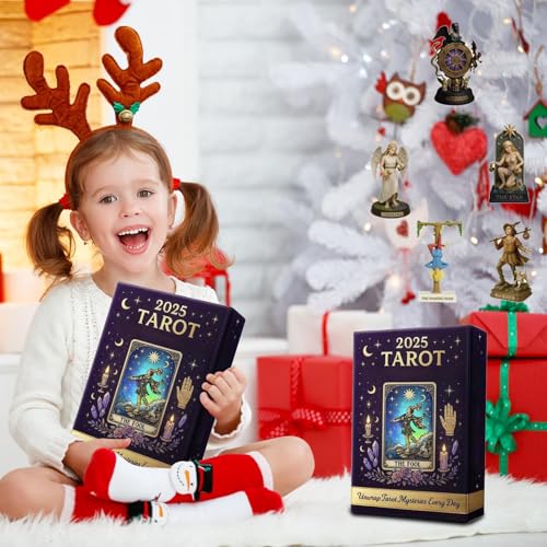 Tarot Advents Calendars 2025 | 24 Day Tarot Cards Decks Figure Ornaments Christmas Countdowns Calendar 2025 | 2D Tarots Card Statue Advents Calendars | Funny Tarots Deck Christmas Tree Decor for Home - Image 4