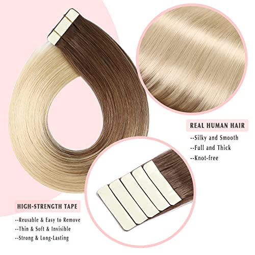 SURNEL Tape in Hair Extensions Human Balayage Color 8 Ash Brown To 60 Platinum Blonde 50G 20 Pcs Seamless Remy Hair Tape in Extensions (T22inch - Image 3