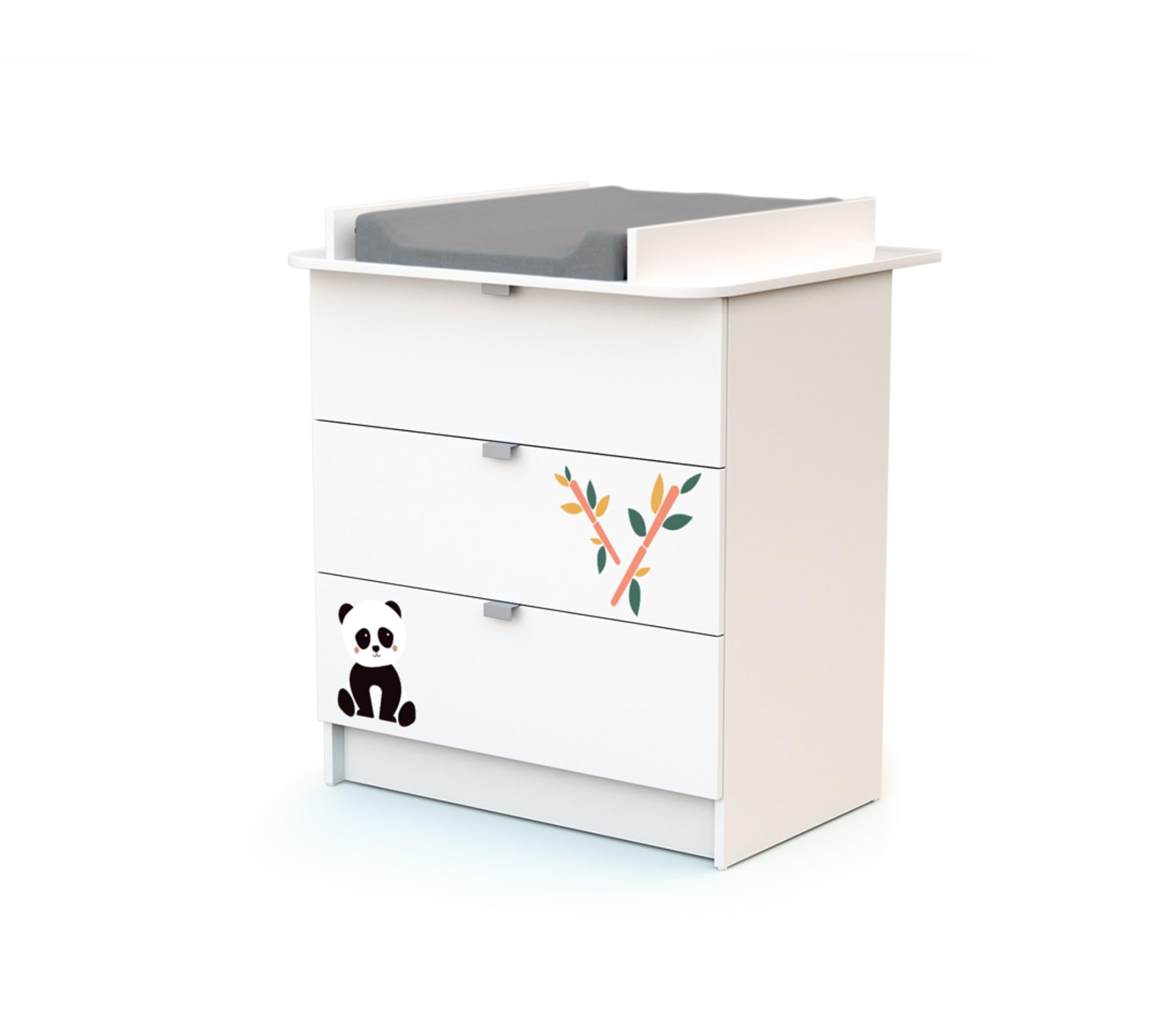 WEBABY - Wickelkommode White Panda ALBA | 3 Schubladen | 79 x 65 x 92 cm | Abnehmbarer Wickeltisch inklusive