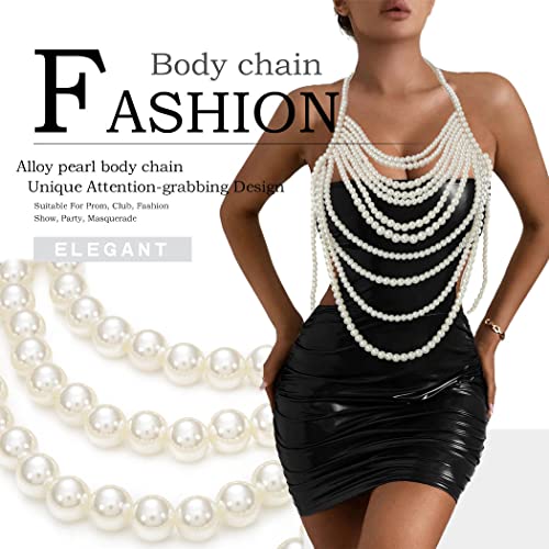 Florry Pearl Body Chain Shoulder Necklace Top Body Jewelry for Women Fashion Bra Chains for Wedding Party3