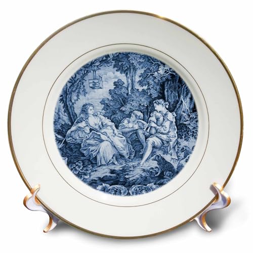 3dRose cp_34728_1 French Blue Toile I-Porcelain Plate, 8-Inch