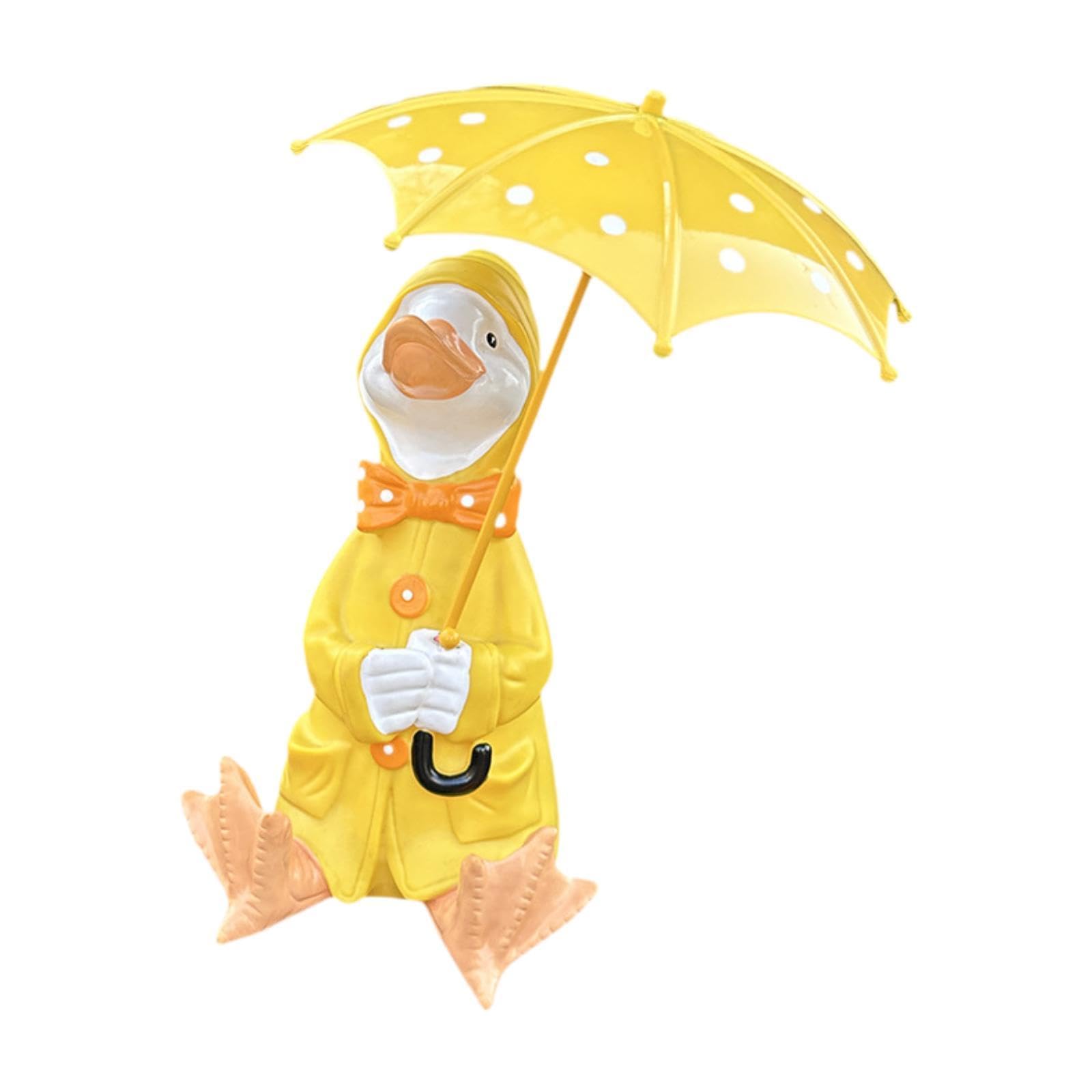 HGZLQKD Cute Duck Statue for Holding Umbrella, Creative Duck Holding an Umbrella Ornament, Weatherproof Duck Ornaments, Outdoor Garden Ornament for Yard, Patio, Balcony, 12cmx13cmx26cm