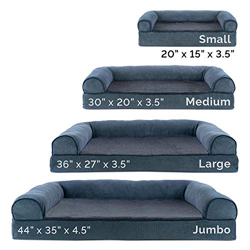 Image of Furhaven Orthopedic Dog Bed for Medium /Small Dogs w / Removable Bolsters & Washable Cover, For Dogs Up to 35 lbs - Sherpa & Chenille Sofa - Orion Blue, Medium
