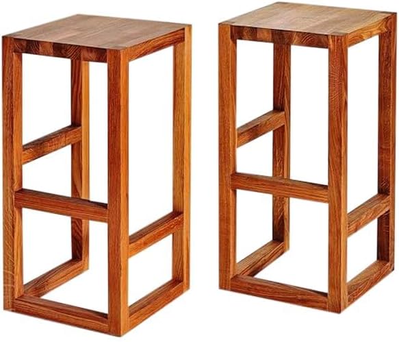 Wooden Bar Stool Set of 2 | with Foot Rest/Leg Support | Solid Wood Sheesham (Honey Finish)