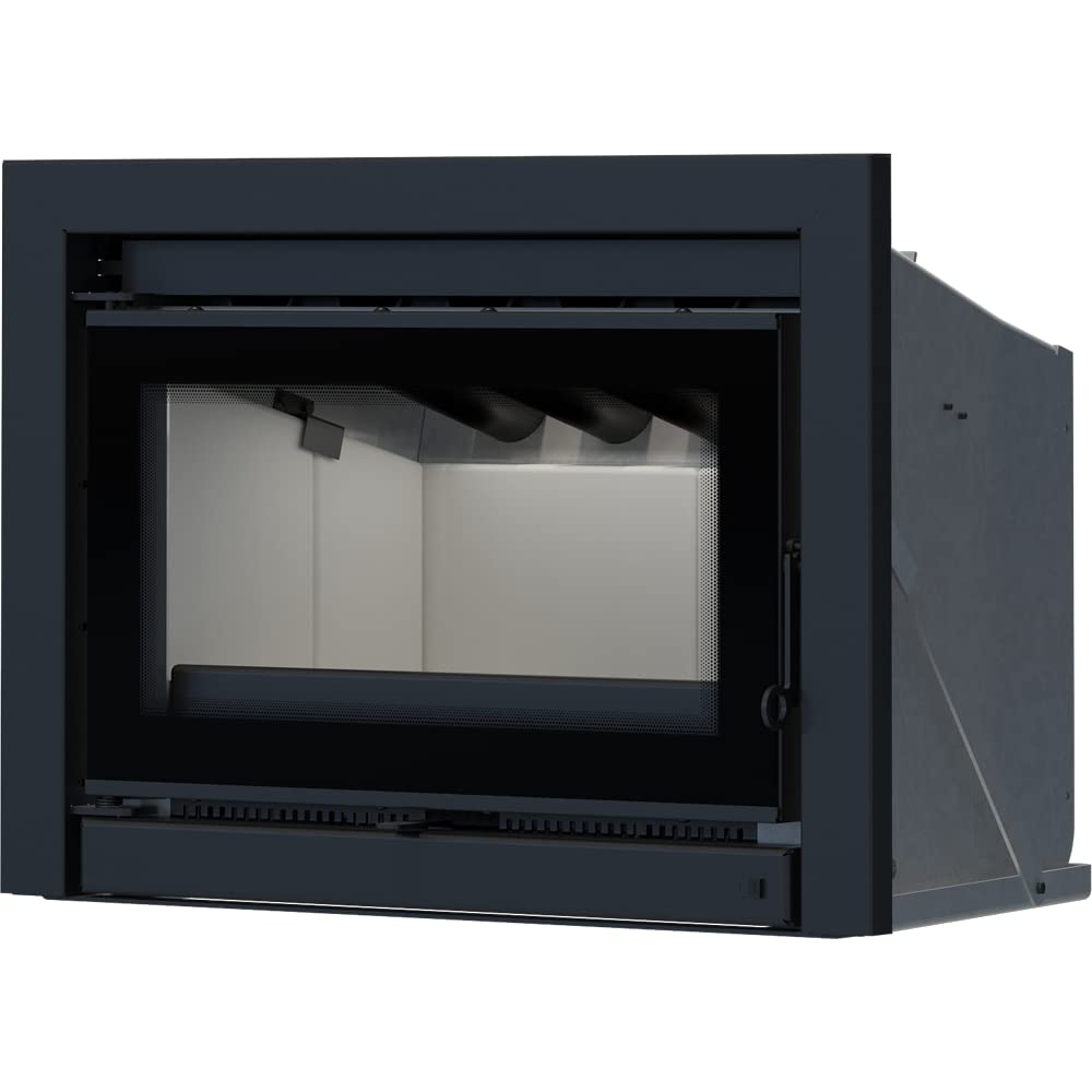 KRATKI Inserto per camino in acciaio a legna KASETA 6 kW A cassetta chiusa | Acciaio nero, efficienza 78%, classe A. Ecodesign, BImSchV 2.; combustione efficiente; basse emissioni; calore uniforme