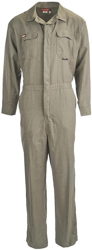 J. J. Keller & Associates, Inc. Flame Resistant Coverall, Lightweight 5.5 Oz OPF Blend Twill, CAT2, Khaki, SAFEGEAR