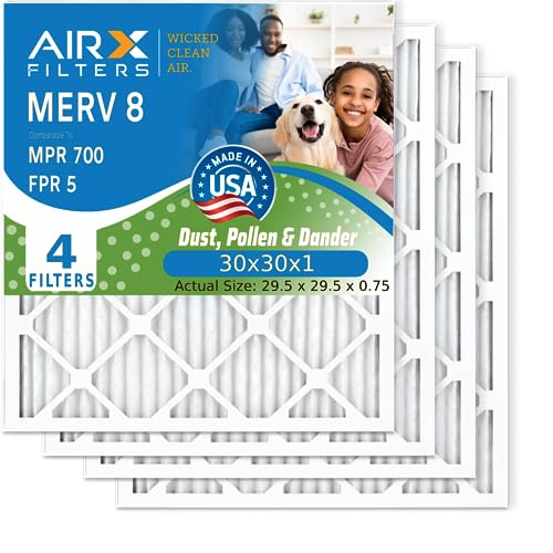 AIRx Filters 30x30x1 Furnace Filter MERV 8 Electrostatic Pleated Replacement HVAC AC Air Filter Easy Installation 4-Pack