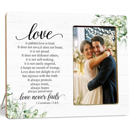 LNGORUS Wedding Christian Gifts Picture Frame for Couples Newlyweds Love is Patient Gifts Picture Frame for Engagement Just Married