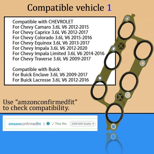 Image of Lower Upper Intake Manifold Gasket Set MS972401 Fit for Buick Enclave Lacrosse GMC Acadia Terrain Cadillac ATS CTS SRX XTS Chevy Camaro Caprice Colorado Equinox Impala 3.6L LLT LFX DOHC 09-17