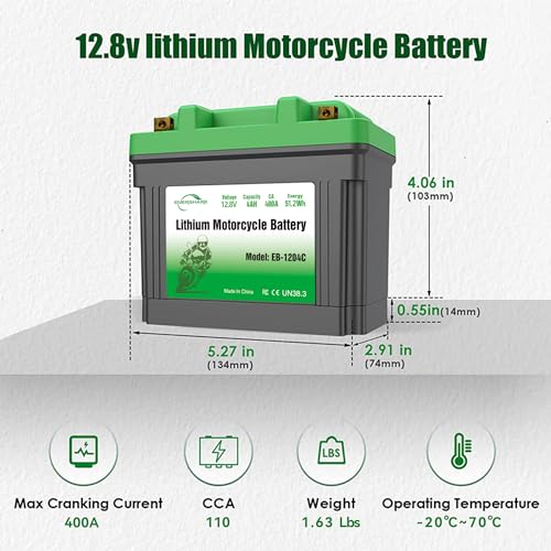 Image of Lithium Motorcycle Battery,400A 110cca Lightweight 12.8V 4AH Powersport Battery,for Motorcycle,ATV,UTV,PWC,Scooter,Jet Ski,Quad,4 Wheeler,Lawn Mower,Tractor,Scooter