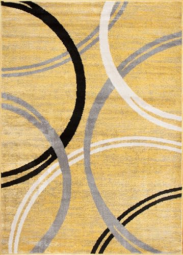 Rugshop Modern Wavy Circles Design Area Rug 10' x 14' Yellow