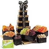 NUT CRAVINGS Gourmet Collection - Congratulations, Nuts & Dried Fruits Tower Gift Basket, with Congrats Ribbon + Greeting Card (12 Assortments) Food Arrangement, Healthy Snack, Food Assortments