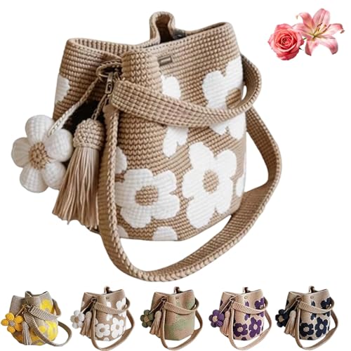 Sac fourre-tout au crochet fait main avec élégante fleur fleurie