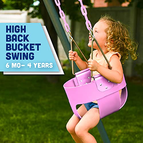 Squirrel Products Original High Back Full Bucket Toddler Swing Seat With Plastic Coated Chains And Carabiners For Easy Install - Pink #TOP1