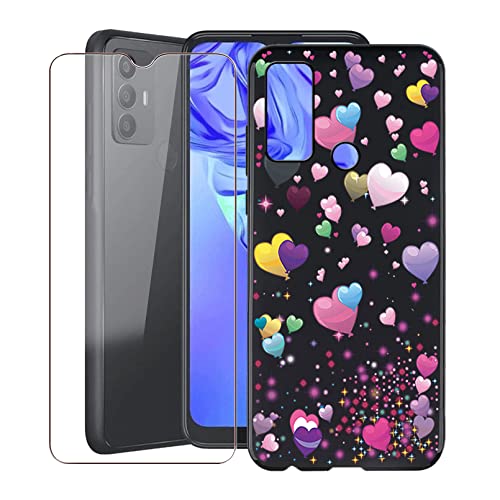 KJYF para TCL 30 SE Funda + Cristal Templado, Case Caso Negro Suave Silicona Cover TPU Carcasa Vidrio Templado Protector para TCL 30 SE (6.52') - Globo romantico