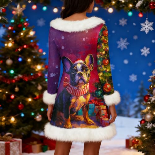 Christmas Dresses for Women V Neck Long Sleeve Plush Collar Santa Costumes - image 4