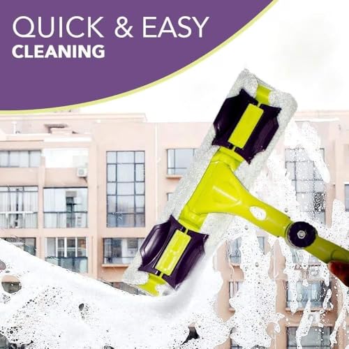 Image of Glass Cleaner Wiper Mop for Window Cleaning with Long Handle Double Side Design for Floor Kitchen Bathroom and Solar Cleaner Panel Equipment with Microfiber Refill