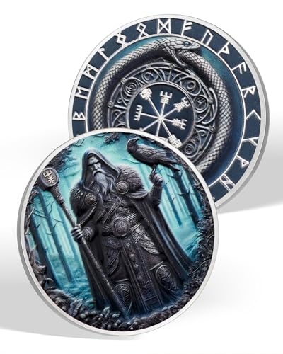 Viking Challenge Coin – Odin & Raven Design | Elder Futhark Runes, Ouroboros, Norse Mythology Collectible, Ancient Viking Symbols Gifts for Men