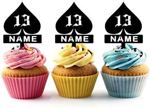 TA1277 Lucky Number 13 Silhouette Party Wedding Birthday Acrylic Cupcake Toppers Decor 10 pcs with Personalized Your Name