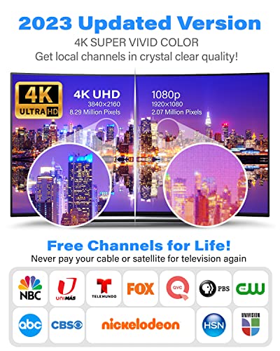 2023 Amplified Hd Digital Tv Antenna Long 250+ Miles Range - Support 4K 8K 1080P Fire Tv Stick And All Tv's - Indoor Smart Switch Amplifier Signal Booster - 18Ft Hdtv Cable/Ac Adapters #TOP2