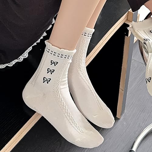 Image of Starella Women Cute Lace Crew Socks Cotton Vintage Twisted Preppy Dress Sock for Pumps Shoes 5 Pairs
