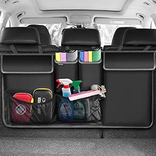 PewinGo Car Boot Organiser 2rd Gen [5 times Upgrade] for Multi-Pocket Children's Travel Storage, Easy to Clean and Durable Foldable Cargo Net Storage for Car Backseat Cover,Space Saving Exper,Black