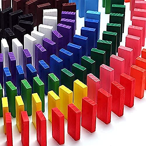 RABBITTOM Wooden Creative Blocks Educational Buliding Game Set 120 pcs Imported Domino for Kids Standard 12 Colors (Milticolor) (120 Pieces)
