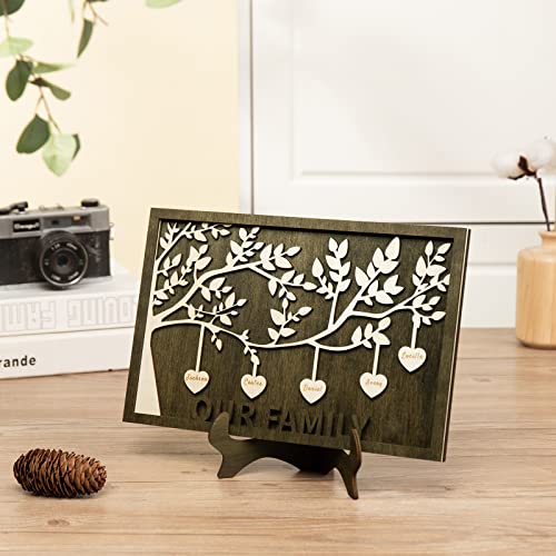 Gifts For Mom,Personalized Family Tree Sign With Custom Names Wooden Plaques Decor Engraved Family Names Desk Plaque Mothers Day Gifts (5 Names, Our Family) #TOP4