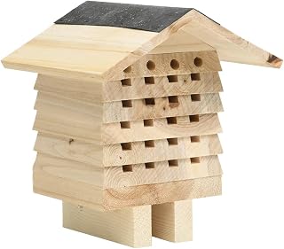 Keyur Insect Bee House, Bug Hotel for Garden Bug House Outdoor Bee Nest Shelter Box Bee Hotel Solid Firwood 22x20x20 cm, Brown