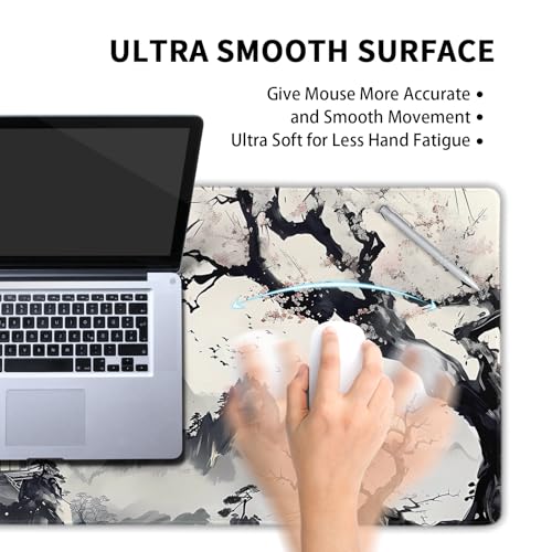 Image of Japanese Mouse Pad XXL 35.4 X 15.7 Inch Anime Style Art Design Extended Large Gaming Mousepad Keyboard Full Desk Mat Non-Slip Rubber Base Stitched Edges for Home Office