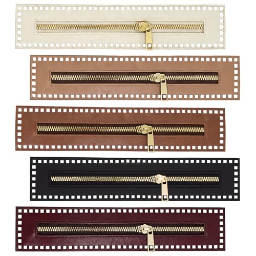 5Pcs PU Leather Zipper for Sewing, 10.62 x 2.17 in Metal Crochet Zipper with Holes for DIY Crochet Purse Sewing Jeans Handicraft Accessories