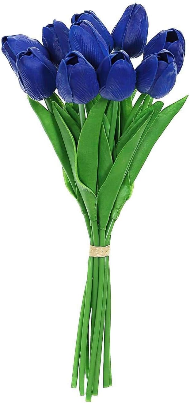 Efavormart 10 Pcs Real Touch Artificial Tulips, 13" Lifelike PU Floral Stems for Wedding Bouquets, DIY Centerpieces and Home Party Decor, Royal Blue
